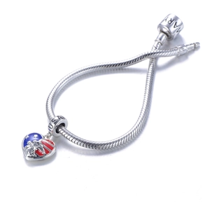 S925 sterling silver American eagle charm with US flag enamel on snake bone bracelet