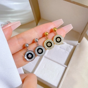 Edelstahl Ohrstecker Mit Zirkonia Und Schwarzer Emaille Konzentrische Kreise Geometrischer Eleganter Schmuck Für Frauen