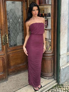 Elegantes lila trägerloses figurbetontes Meerjungfrau-Kleid mit Raffungen für Damen