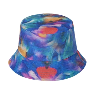 Double-sided reversible bucket hat featuring vibrant 3D abstract tie-dye print patterns