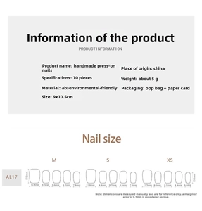 Detailed size chart for elegant cat-eye butterfly press-on nails with S, M, XS dimensions
