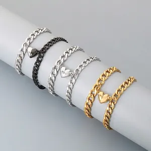Magnetic Heart Couple Bracelets Stainless Steel Cuban Link Chain For Lovers Jewelry Gift