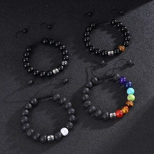 Custom stainless steel beaded bracelet with lava stone and personalized names for men