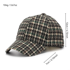 Green and black houndstooth wool baseball cap with vintage British plaid pattern