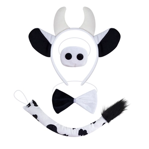 Cute cow costume set including plush ears headband, nose, bowtie, and tail for party