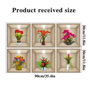 Detailed size specifications for 3D flower wall stickers showing dimensions 90cm by 60cm