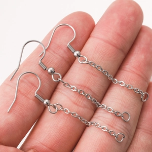 Silver stainless steel drop earring chain extensions with ear hooks for DIY jewelry
