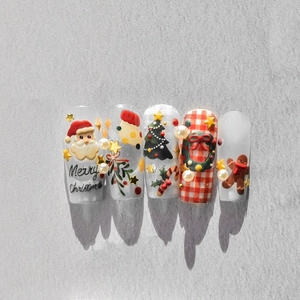 Détails de stickers nail art 3D de Noël avec motifs Père Noël et bonshommes