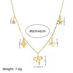 18K gold plated stainless steel necklace with mushroom and butterfly bow charms