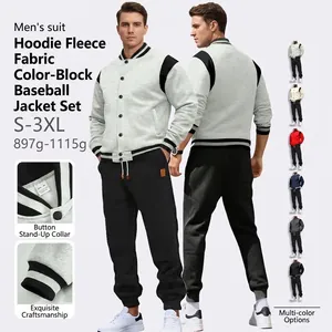 Men Casual Baseball Collar Button Down Patchwork Jacket And Jogger Pants Fleece Lining Urban Fashion Sportswear Outfits