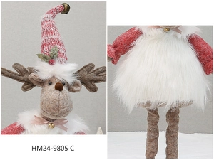 Detailed views showing materials and design of a pink Christmas reindeer doll decoration
