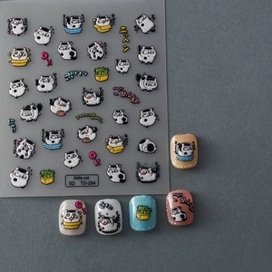 Detailed 5D embossed nail art stickers featuring cute cartoon fat cats TS-284 design