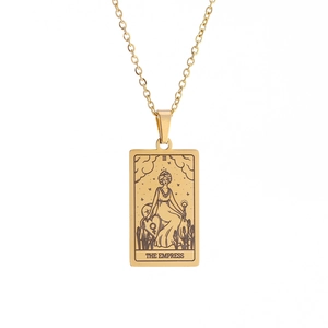 Gold Tarot The Empress square pendant necklace in minimalist vintage style for women