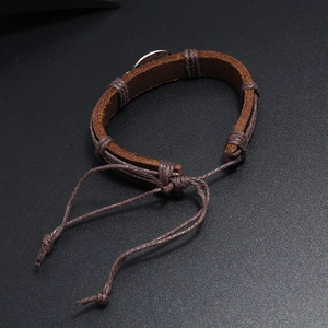 Retro multi-layer woven leather Tree of Life bracelet with adjustable drawstring closure