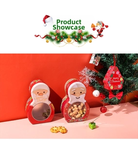 Christmas tin box set with Santa Claus and red cottage design for festive gift packaging