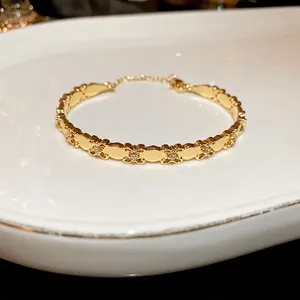 Iris Flower Bracelet 18K Gold Plated Copper Hollow Cubic Zirconia Adjustable Link Luxury Elegant For Women