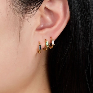 Three-piece S925 sterling silver hoop earrings set with emerald and colored cubic zirconia