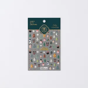 3D embossed Christmas nail art stickers with gingerbread man, elk, and snowman patterns