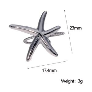 Detailed dimensions of silver starfish ring: 23mm height, 17.4mm width, 3g weight