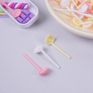 Miniature long-handle colorful plastic spoons for dollhouse kitchen toys and accessories