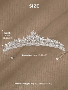 Detailed size specifications of the rhinestone bridal crown with diameter and height