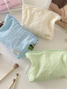 Trousse De Maquillage Dentelle Paillettes Polyester Toile Pochette De Rangement Voyage Volants Verticaux Fermeture Éclair Organisateur Portable