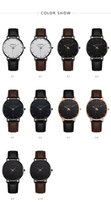 Grid display of Geneva quartz watches with colorful hands and leather straps in various styles