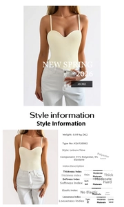 Detail view of cream Y2K tube top with material specs showing 91% polyester blend