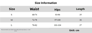 Detailed size chart for floral print slim fit high waist skirt with measurements in cm