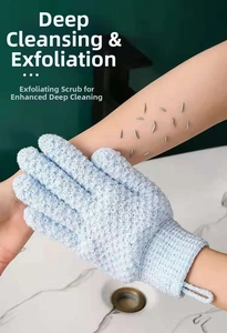 Peeling-Handschuh in Hellblau aus Nylon zur Tiefenreinigung auf dem Arm abgebildet