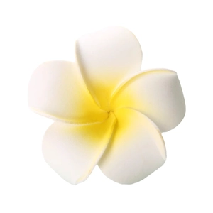 Realistic white and yellow gradient foam frangipani hair clip for Hawaiian beach vacations