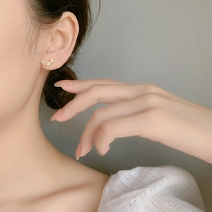 Elegant 925 silver triple star stud earrings with gold plating and cubic zirconia