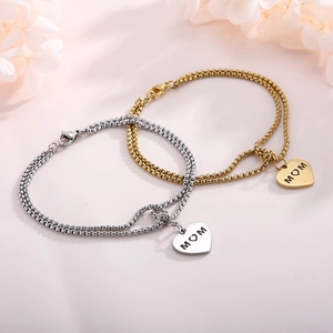 Double-layered gold and silver stainless steel heart MOM bracelets for Mother's Day