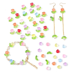 DIY colorful glass tulip beads and pearl charms for jewelry making on gold chain
