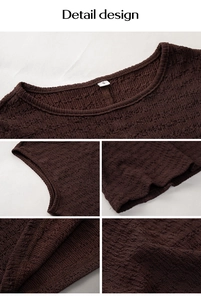 Close-up of brown waffle knit fabric texture and sleeve detail on a slim fit dress