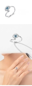 Macro shot of S925 sterling silver evil eye ring with turquoise and hallmark details