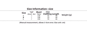 Detailed size chart for short suit jacket showing shoulder, bust, sleeve and length specs