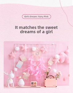 Pink fairy dream catcher with LED lights and soft feathers for indoor wall decoration