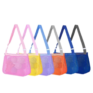 Colorful mesh beach bags for kids in pink yellow purple orange and blue set of 6