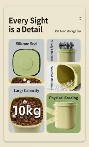 Detail of 10kg pet food container showing silicone seal ring and durable material