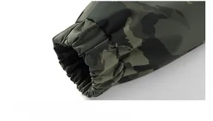 Detail of elastic camouflage cuffs on waterproof windbreaker jacket for men