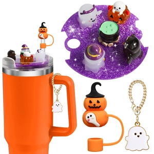 Halloween theme 40oz cup accessories set with pumpkin straw cover and ghost charm