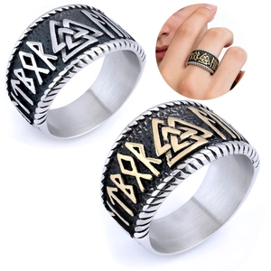 Norse Mythology Viking Warrior Ring 316 Stainless Steel Odin Valknut Symbol Rune Band Retro Punk Gothic Jewelry For Men