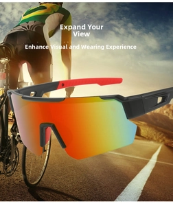 Macro view of gradient oversized cycling sunglasses with windproof shield lens and non-slip frame