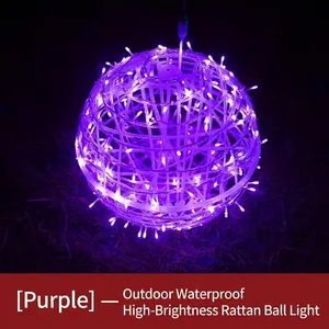 Luci LED a sfera in rattan viola impermeabili per decorazioni natalizie da esterno