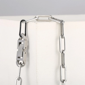Men's silver stainless steel long oval link necklace featuring a spring-lock buckle clasp