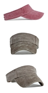 Detail view of washed cotton sun visor showing vintage fabric texture and reinforced stitching