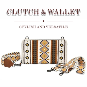 Bohemian geometric pattern canvas clutch with two removable wide jacquard straps
