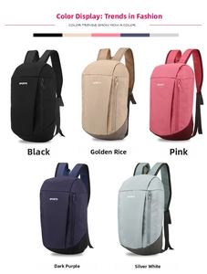 Multi-color sports backpack collection featuring five lightweight outdoor travel bags