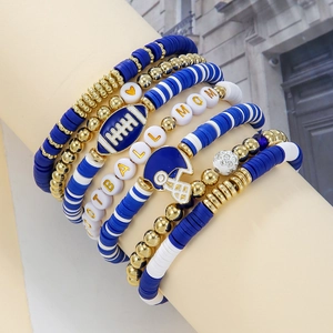 American Football Rugby Heishi Clay Bead Bracelets Enamel Helmet Charm Football Mom Game Day Sports Fan Jewelry